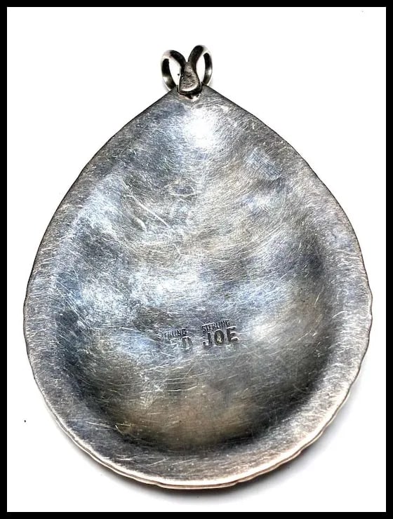 Vintage Oversized Navajo Ted Joe Sterling Silver Bear Claw, Coral, and Turquoise Pendant - 8