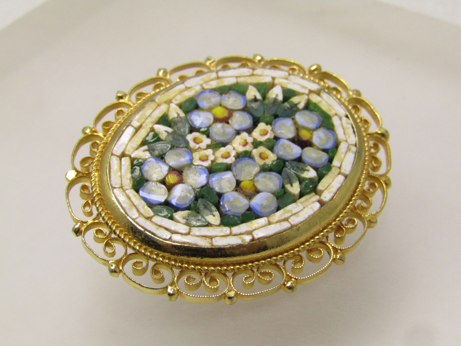 Vintage Blue Floral Micromosaic Brooch, Italy, 1960's - 3