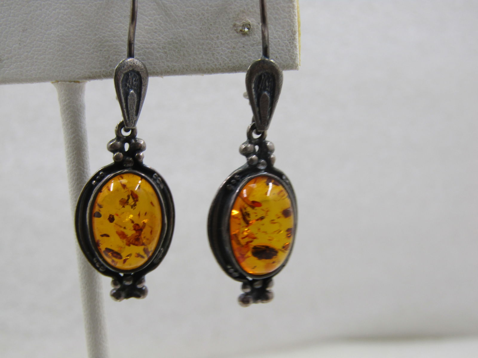 Vintage Sterling Amber Pierced Earrings, 1970's-1980's - 2