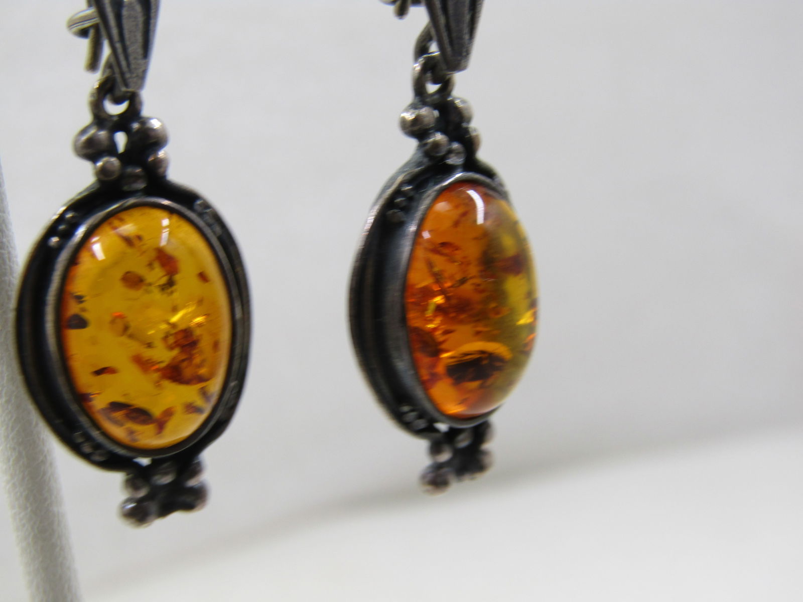 Vintage Sterling Amber Pierced Earrings, 1970's-1980's - 3