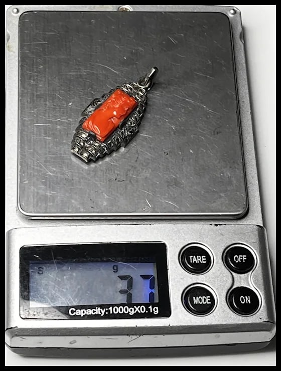 Vintage Carved Coral Cameo and Marcasite Pendant - 8