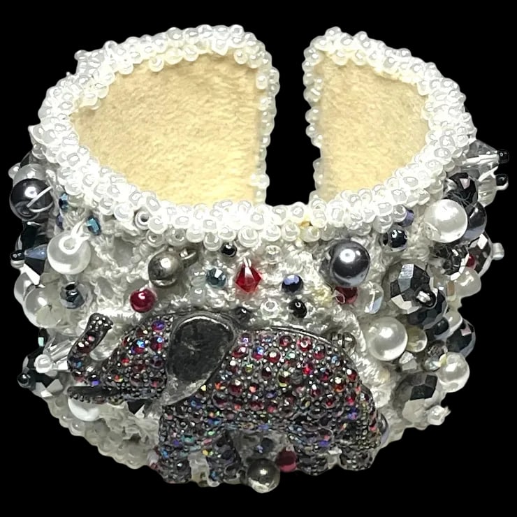 Vintage Handmade Artisan Beaded Elephant Bracelet/Cuff (1 of 7)