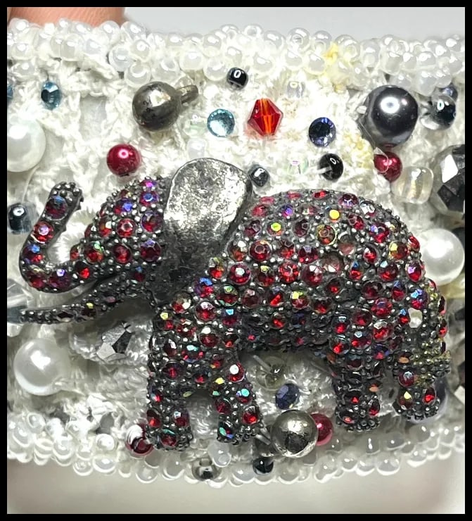 Vintage Handmade Artisan Beaded Elephant Bracelet/Cuff - 4