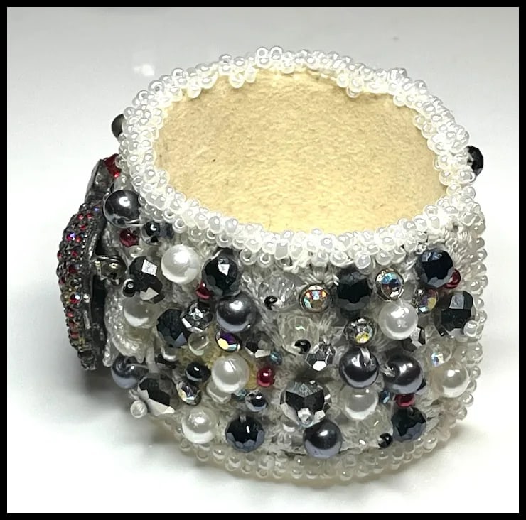 Vintage Handmade Artisan Beaded Elephant Bracelet/Cuff - 5