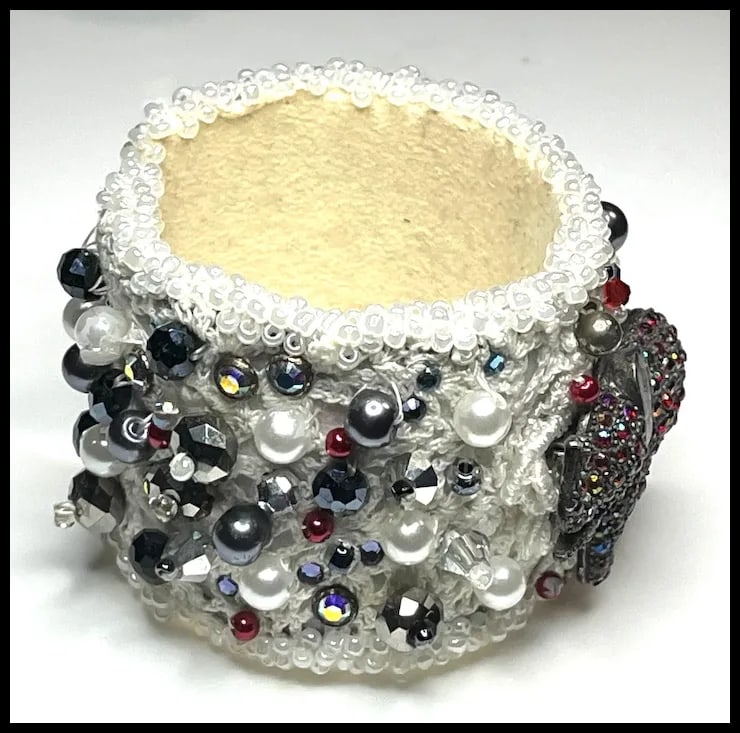 Vintage Handmade Artisan Beaded Elephant Bracelet/Cuff - 6