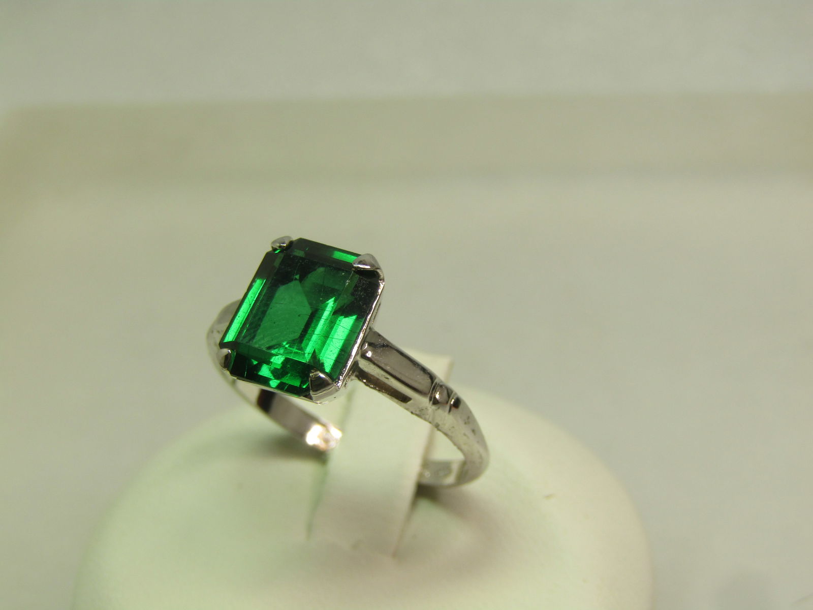 Vintage Green Rectangular Cut Stone Ring, Marked Sterling, Sz. 7.5, 1960's-1970's, Signed - 3