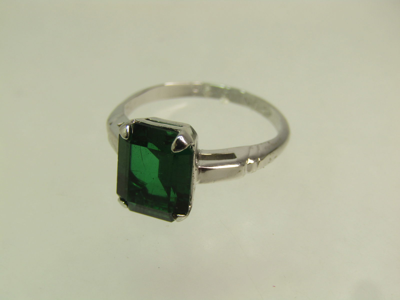 Vintage Green Rectangular Cut Stone Ring, Marked Sterling, Sz. 7.5, 1960's-1970's, Signed - 4