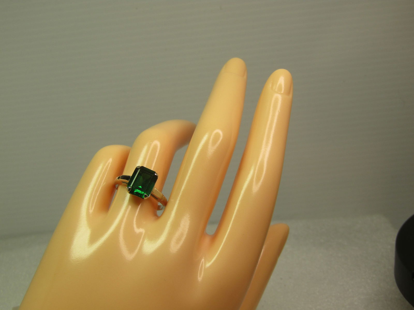 Vintage Green Rectangular Cut Stone Ring, Marked Sterling, Sz. 7.5, 1960's-1970's, Signed - 6