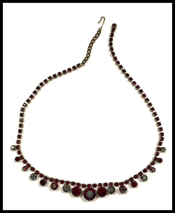 Vintage Red Rhinestone Statement Necklace and Earring Set - 4