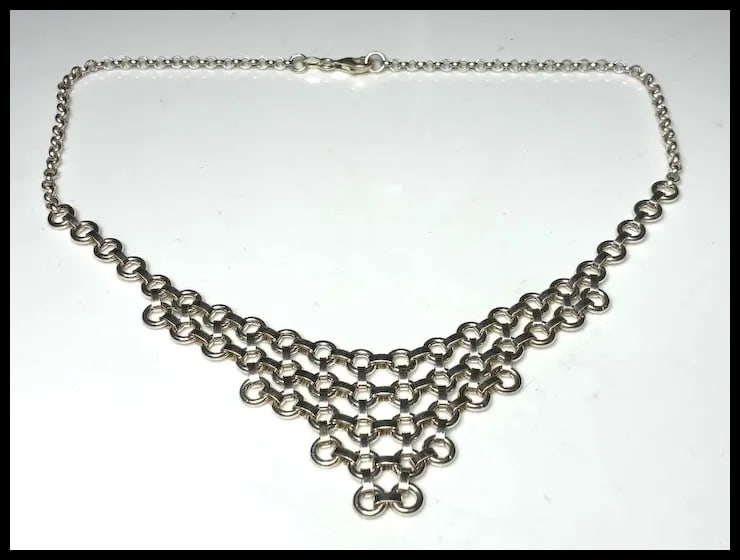 Estate Italian Sterling Silver Chainmail Bib Necklace - 4