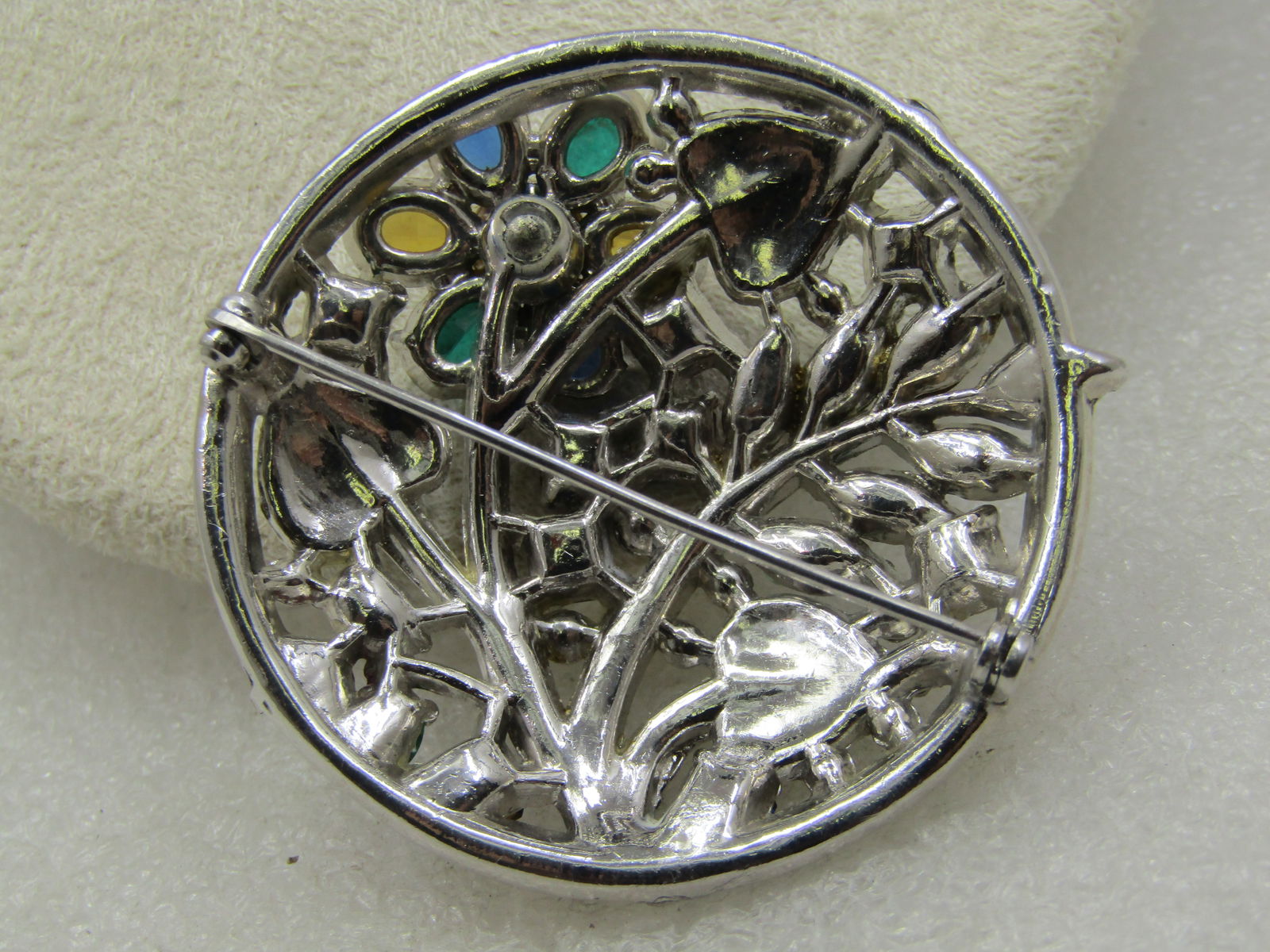 Vintage Art Deco Rhinestone Floral Brooch, 2" Round, 1930's - 4