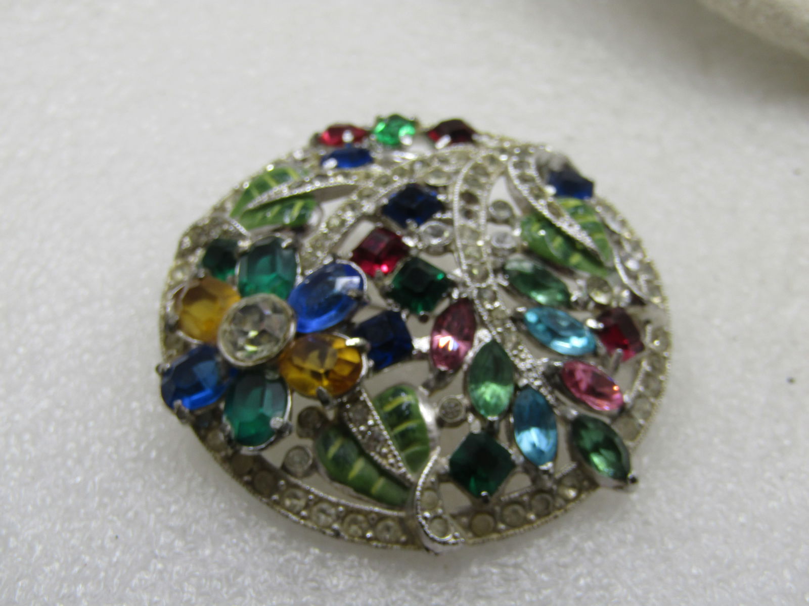 Vintage Art Deco Rhinestone Floral Brooch, 2" Round, 1930's - 5