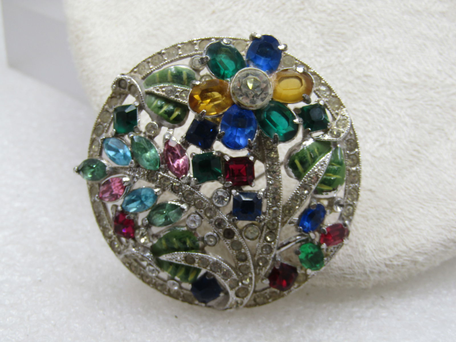 Vintage Art Deco Rhinestone Floral Brooch, 2" Round, 1930's - 6