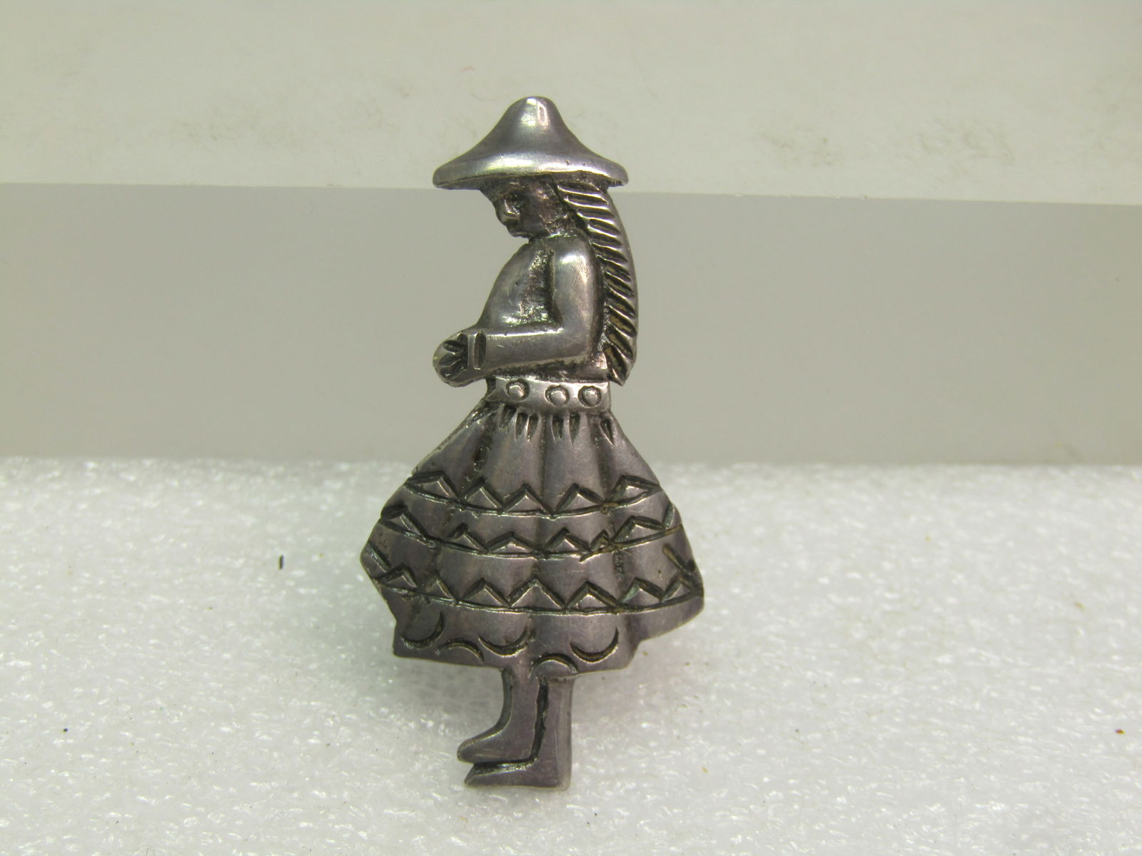 Vintage Sterling Peruvian Woman Figural Pin, Cl-Clasp, 1960's-1970's: Vintage Sterling Peruvian Woman Figural Pin, C-Clasp, 1960's-1970's. This is a Quechua woman - the descripton is they are folklore, women are often associated with nature and spirituality, particularl