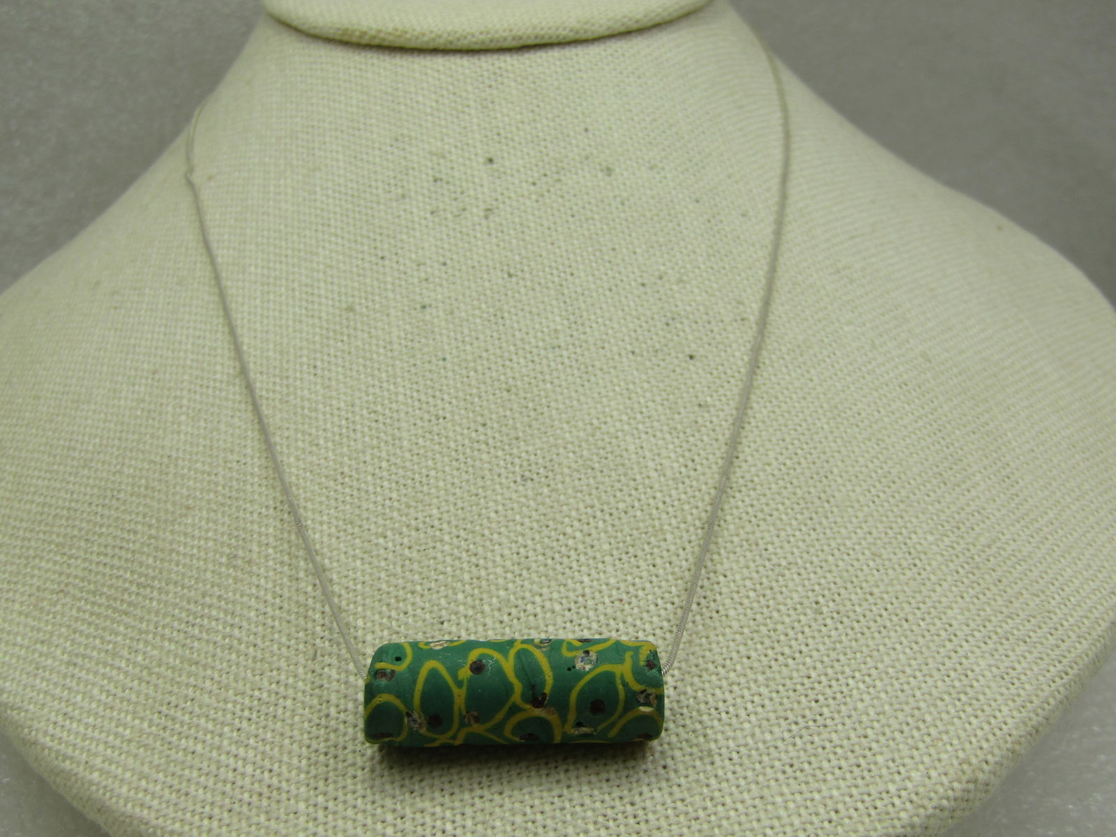 Vintage Sterling Green & Yellow Scrolled Bead Necklace, 18.5" - 2