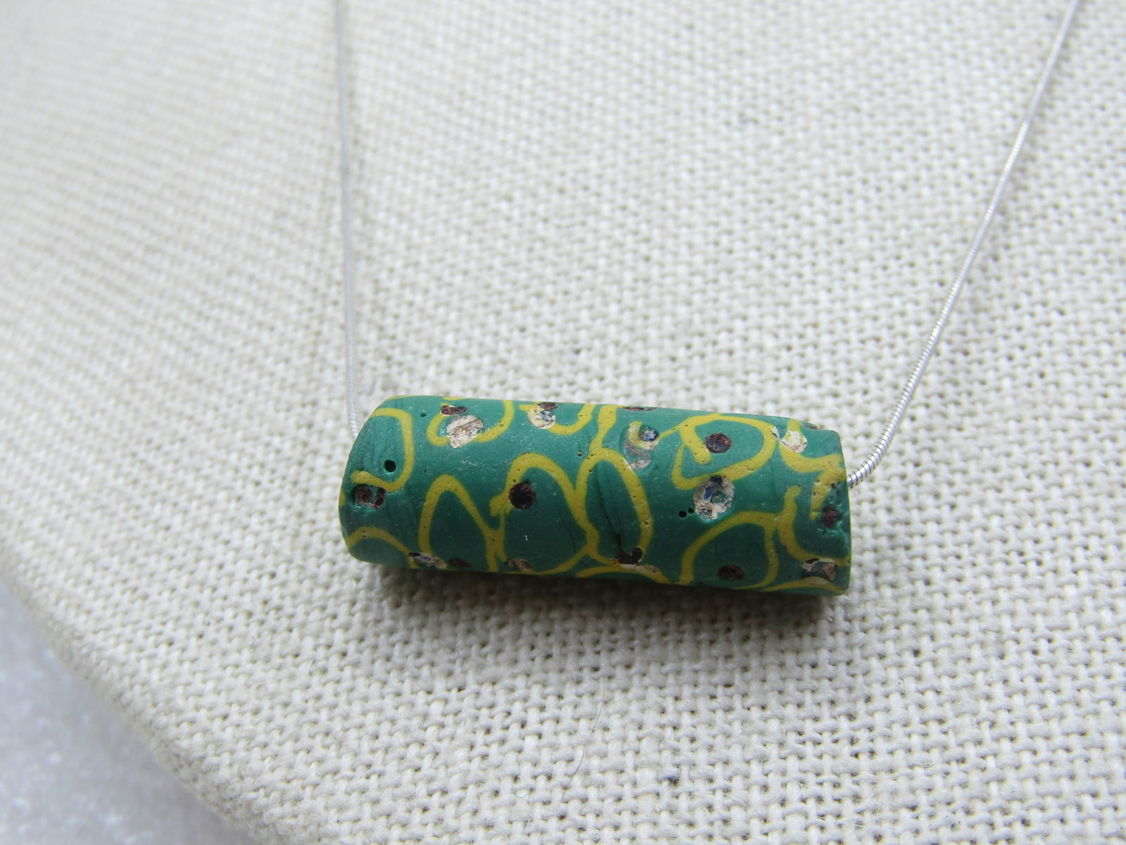 Vintage Sterling Green & Yellow Scrolled Bead Necklace, 18.5" - 4