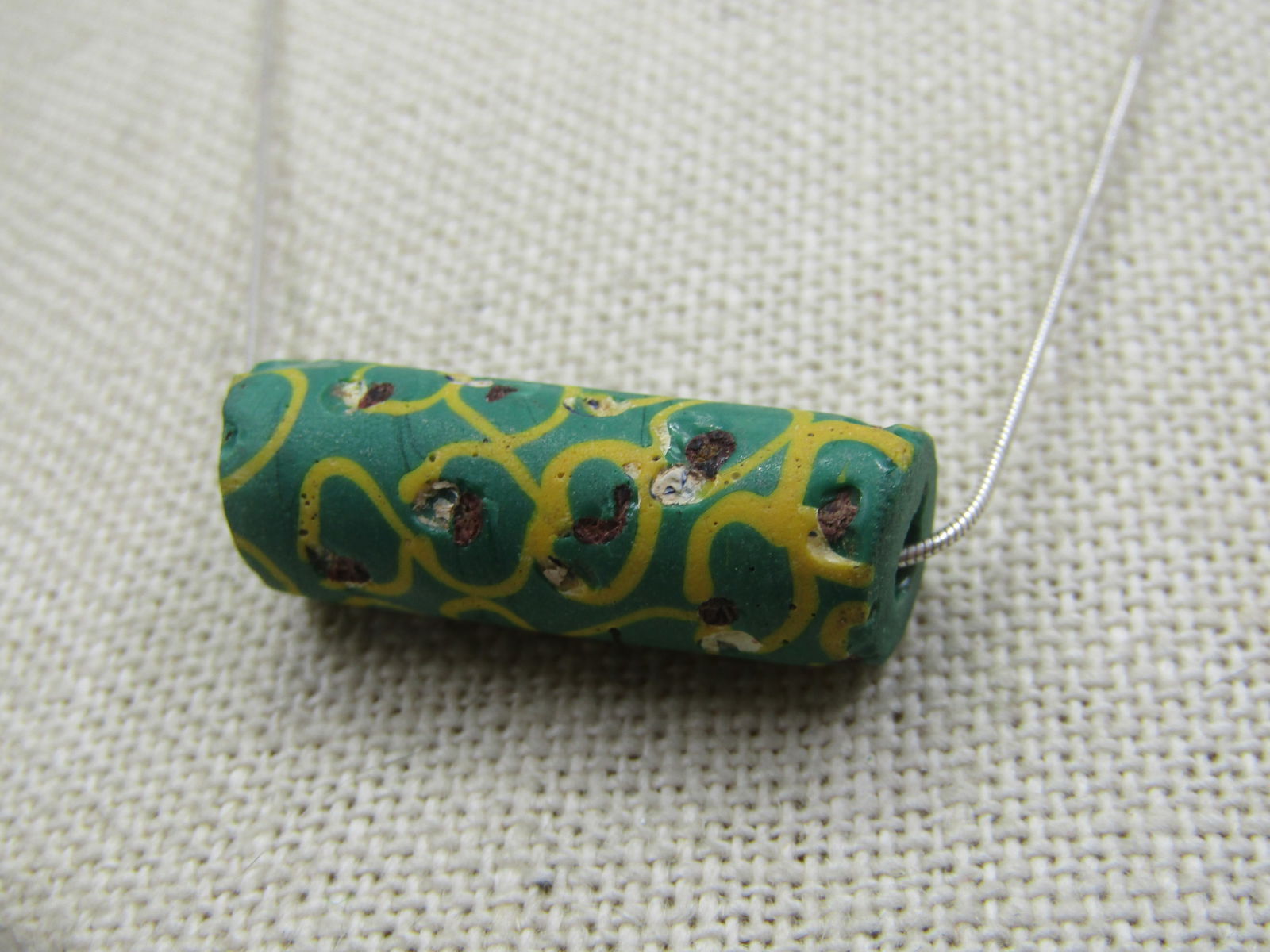 Vintage Sterling Green & Yellow Scrolled Bead Necklace, 18.5" - 5