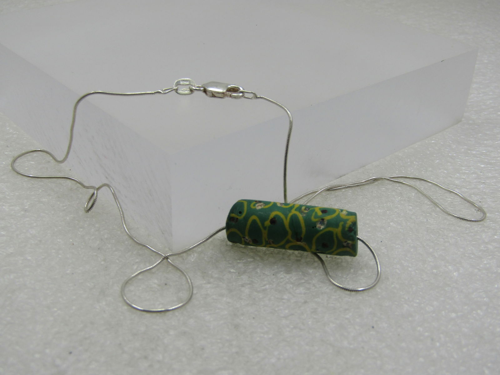 Vintage Sterling Green & Yellow Scrolled Bead Necklace, 18.5" - 6