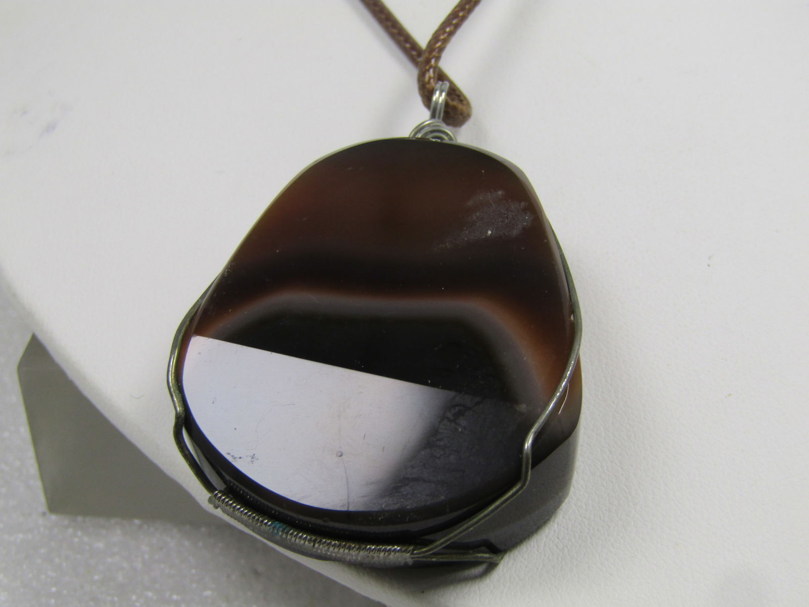 Brown Montana Druzy Agate Pendant on Brown Cord Necklace, 18"-20", 1980's-1990's - 5