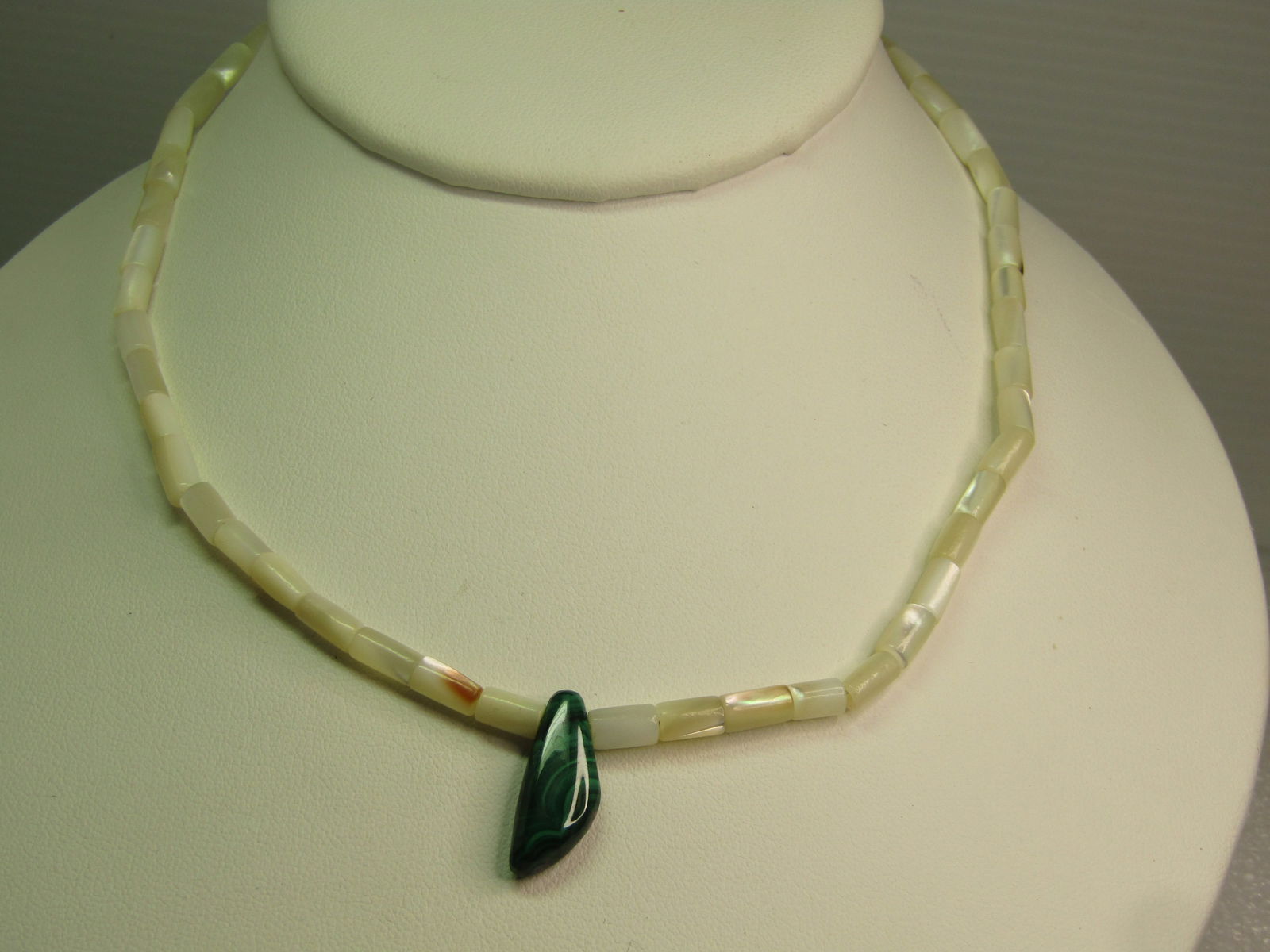 Vintage Mother-of-Pear & Malachite Beaded Necklace, Southwestern, 15", 1970''s-1980's - 2