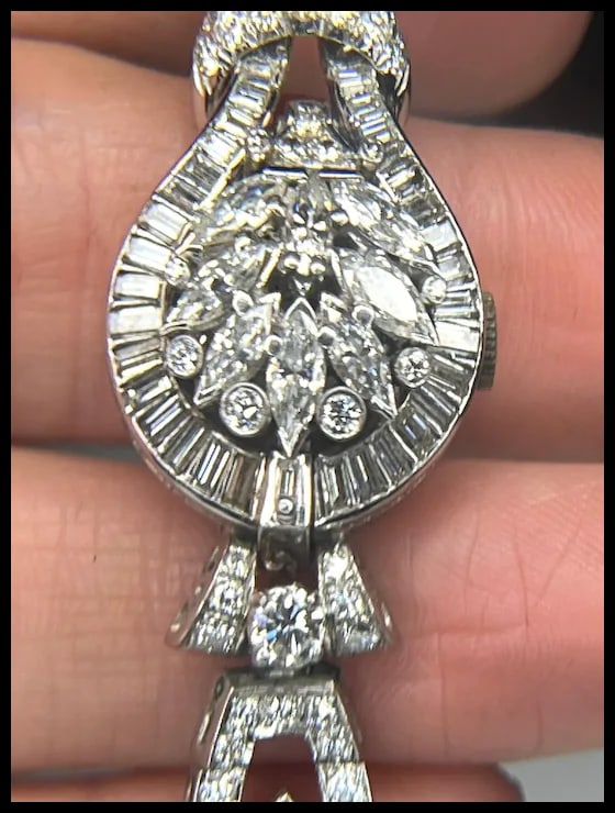 Incredible Estate Diamond and Platinum Hamilton Bracelet/ Hidden Watch - 11