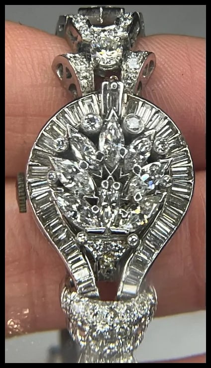 Incredible Estate Diamond and Platinum Hamilton Bracelet/ Hidden Watch - 13