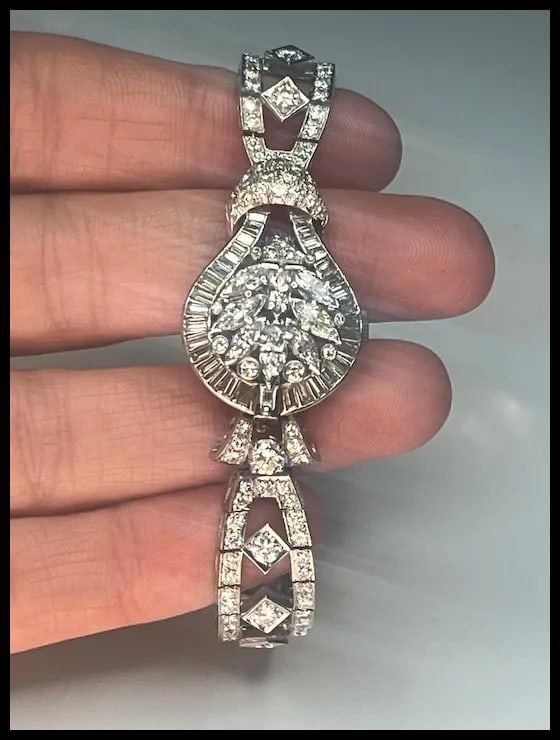 Incredible Estate Diamond and Platinum Hamilton Bracelet/ Hidden Watch - 15