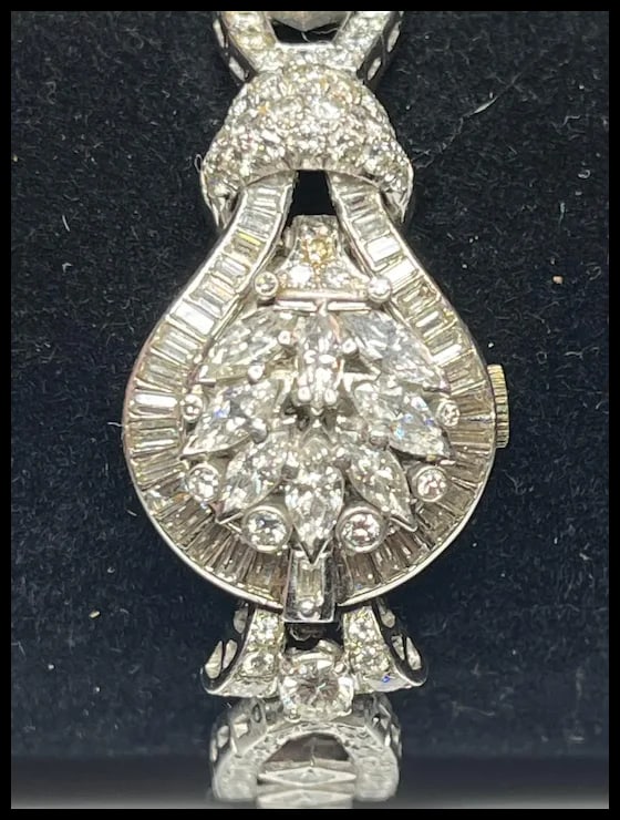 Incredible Estate Diamond and Platinum Hamilton Bracelet/ Hidden Watch - 18