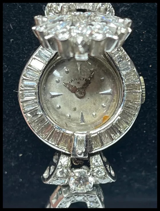 Incredible Estate Diamond and Platinum Hamilton Bracelet/ Hidden Watch - 19