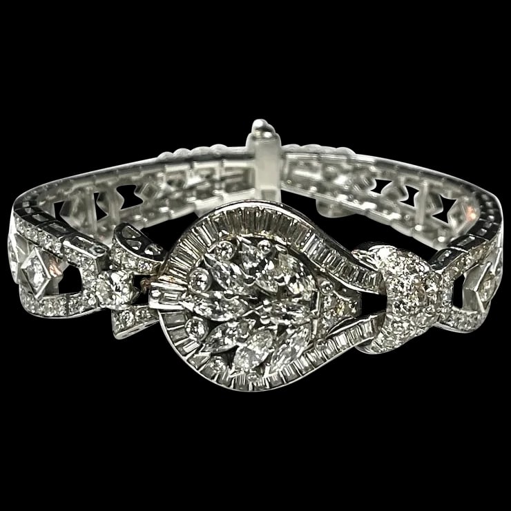 Incredible Estate Diamond and Platinum Hamilton Bracelet/ Hidden Watch: Title: Incredible Estate Diamond and Platinum Hamilton Bracelet/ Hidden Watch Description: Incredible Estate Diamond and Platinum Hamilton Bracelet/ Hidden WatchApprox. 10 Carats Total Diamond WeightC