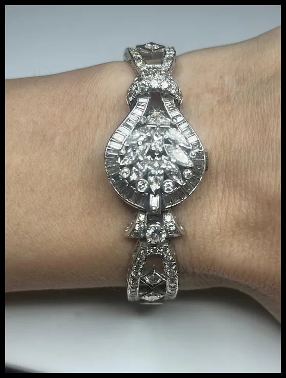 Incredible Estate Diamond and Platinum Hamilton Bracelet/ Hidden Watch - 20
