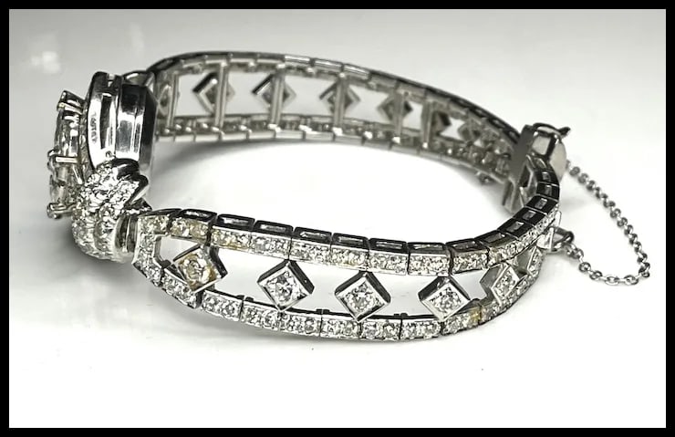 Incredible Estate Diamond and Platinum Hamilton Bracelet/ Hidden Watch - 4