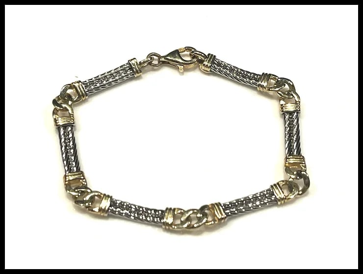 Vintage 14k Two Tone White and Yellow Gold Double Cable and Cuban Curb Link Bracelet - 2