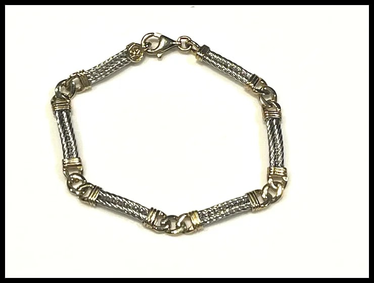 Vintage 14k Two Tone White and Yellow Gold Double Cable and Cuban Curb Link Bracelet - 4