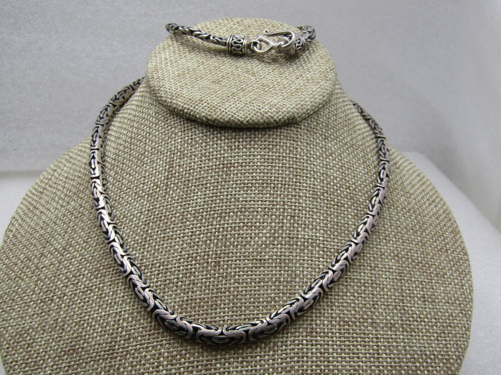 Vintage Sterling Byzantine Chain Necklace, 5mm", 24" Long, Signed BA. Unisex - 2