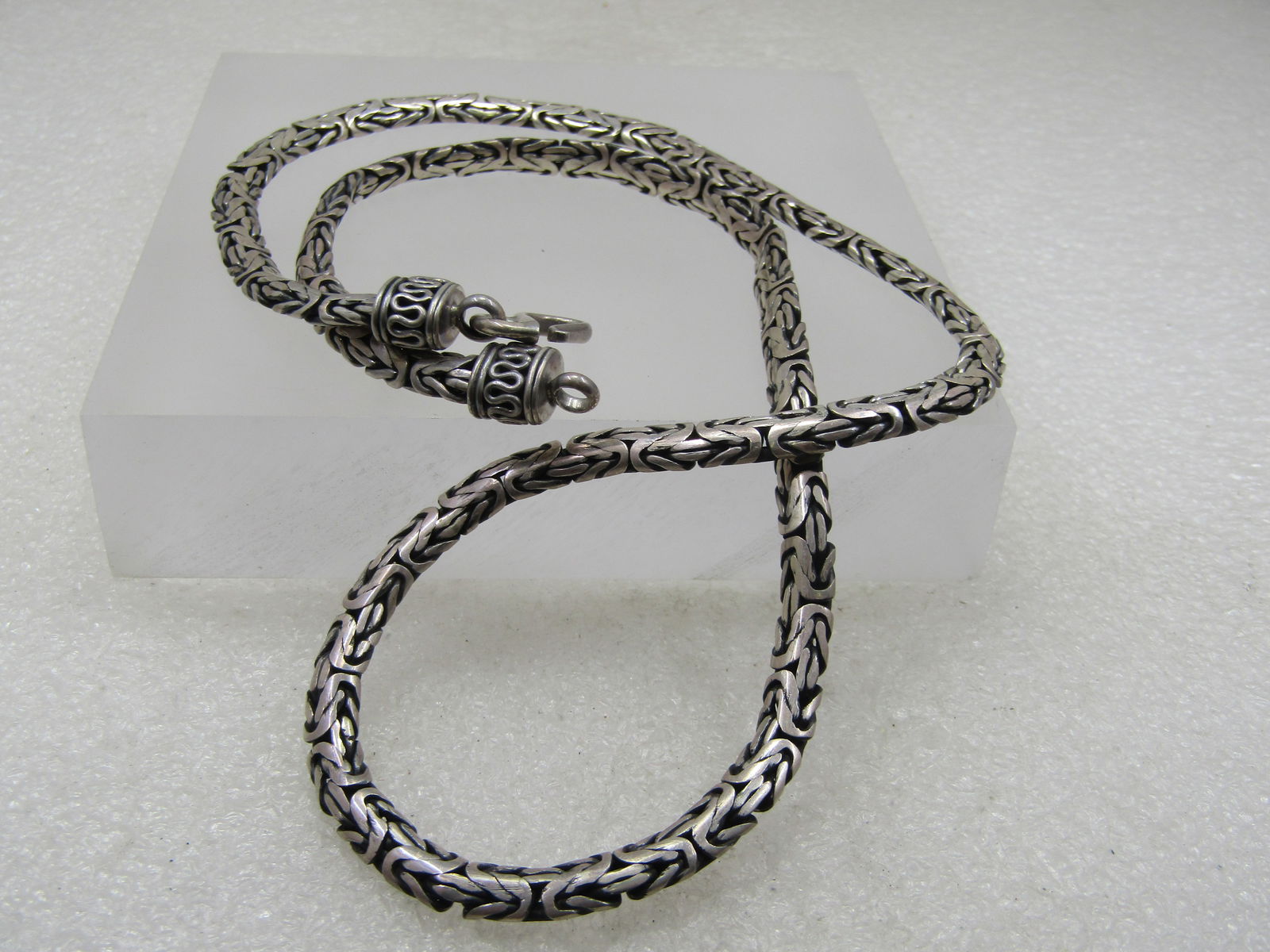 Vintage Sterling Byzantine Chain Necklace, 5mm", 24" Long, Signed BA. Unisex - 8
