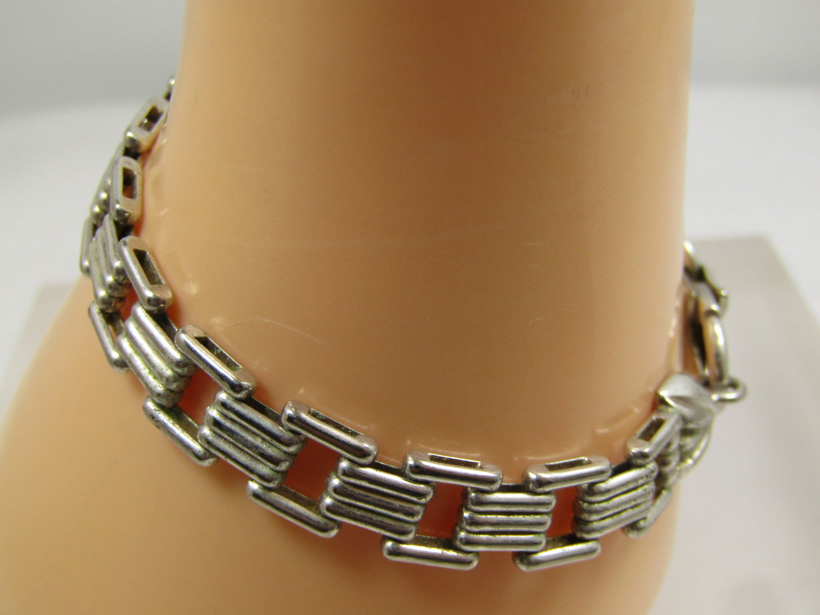 Vintage Sterling Ridged Link Bracelet, 7", 1980's-1990's, Signed - 2