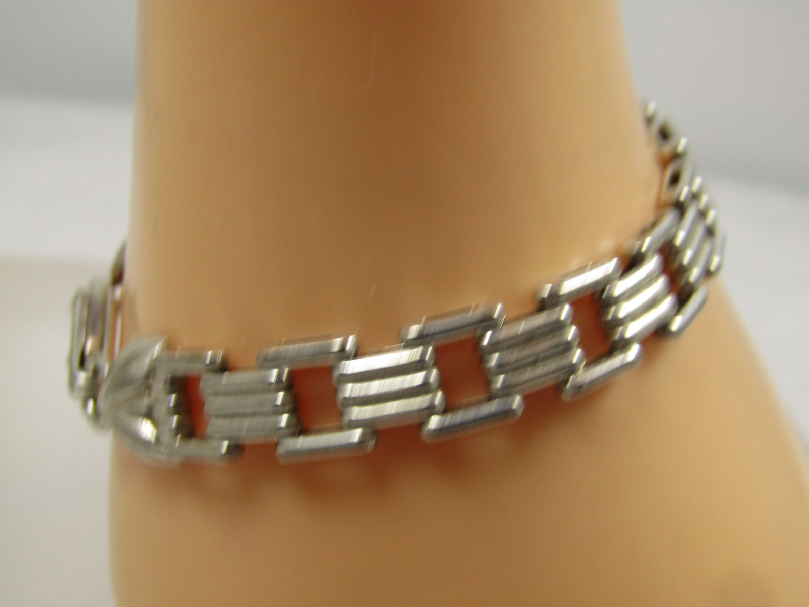 Vintage Sterling Ridged Link Bracelet, 7", 1980's-1990's, Signed - 4
