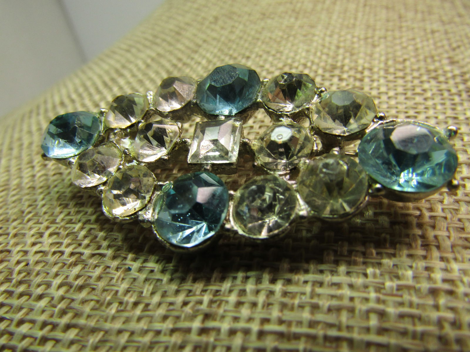Vintage Blue & Clear Rhinestone Brooch, 1930's-1940's - 3