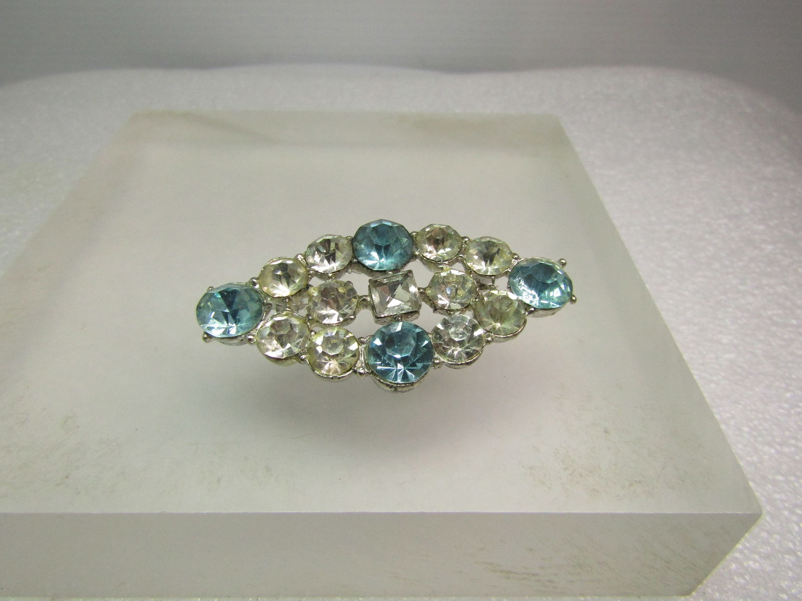 Vintage Blue & Clear Rhinestone Brooch, 1930's-1940's - 5