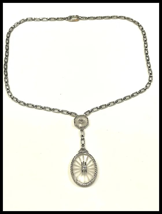 Art Deco Platinum Crystal and Diamond Necklace and Earring Set - 3