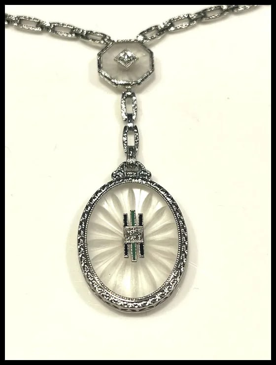 Art Deco Platinum Crystal and Diamond Necklace and Earring Set - 5