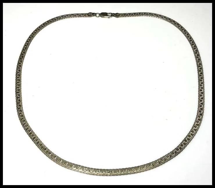 Vintage Sterling Silver Flat Herringbone Chain Necklace - 3