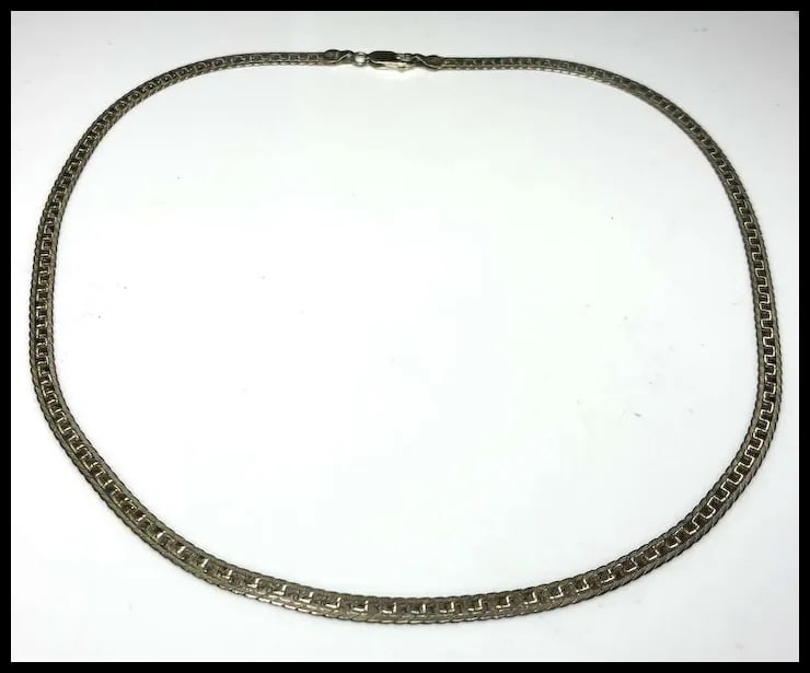 Vintage Sterling Silver Flat Herringbone Chain Necklace - 4