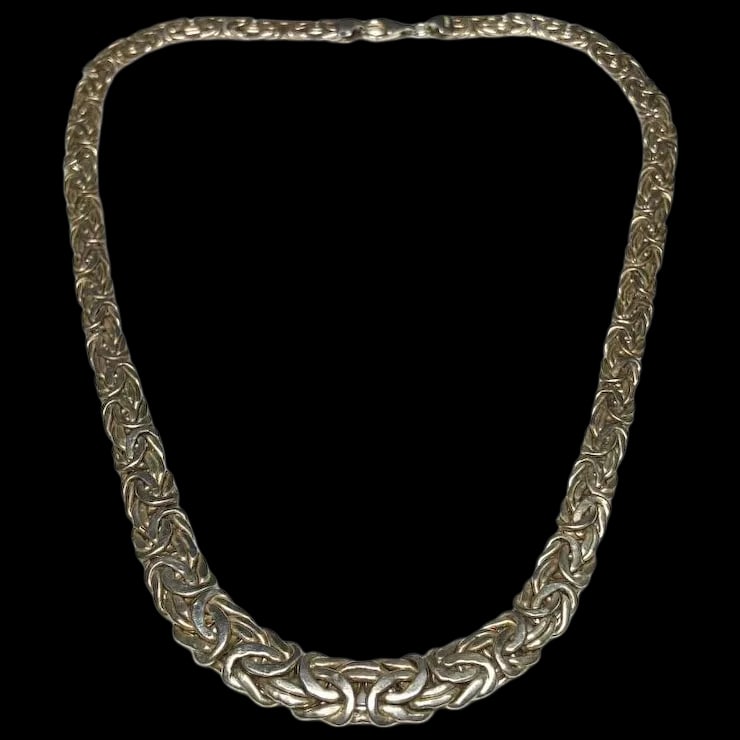 Vintage Sterling Silver Graduated Byzantine Chain Necklace (1 of 5)