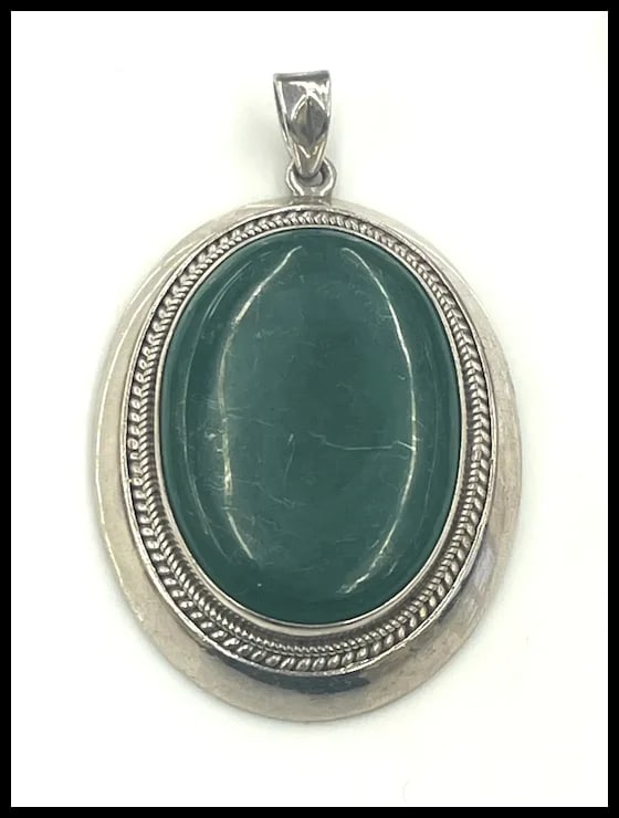 Vintage Oversized Sterling Silver Malachite Pendant - 2