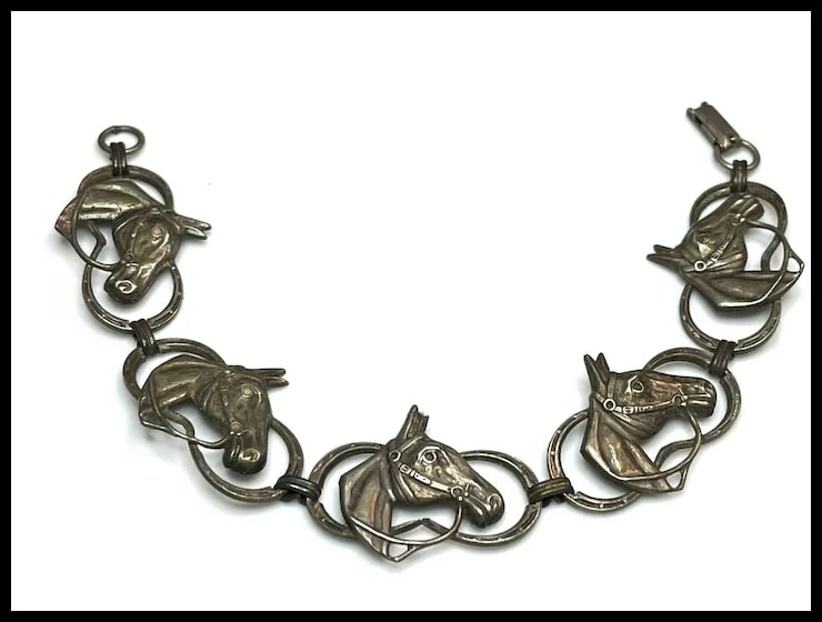 Vintage Signed BEAU Five Horse Equestrian Sterling Silver Bracelet - 2