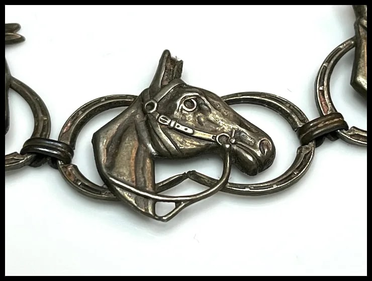 Vintage Signed BEAU Five Horse Equestrian Sterling Silver Bracelet - 3