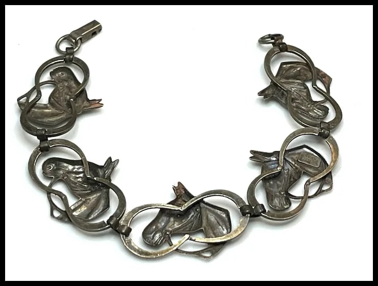 Vintage Signed BEAU Five Horse Equestrian Sterling Silver Bracelet - 4