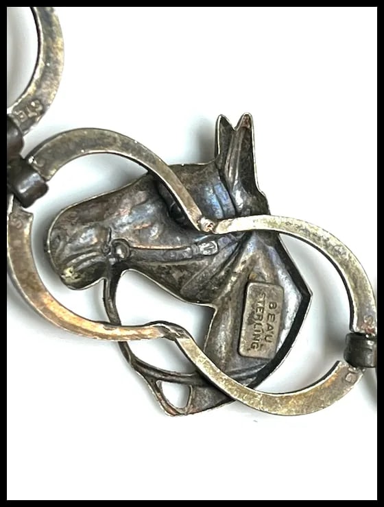 Vintage Signed BEAU Five Horse Equestrian Sterling Silver Bracelet - 5